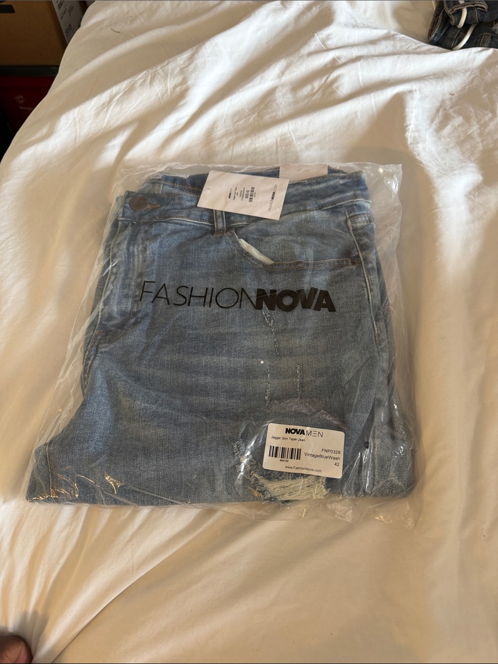Fashion Nova Men Slim Straight Light Blue Vintage Wash Jeans